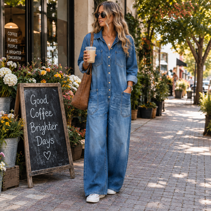 Button-Up Denim Jumpsuit