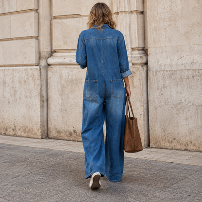 Button-Up Denim Jumpsuit