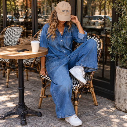 Button-Up Denim Jumpsuit