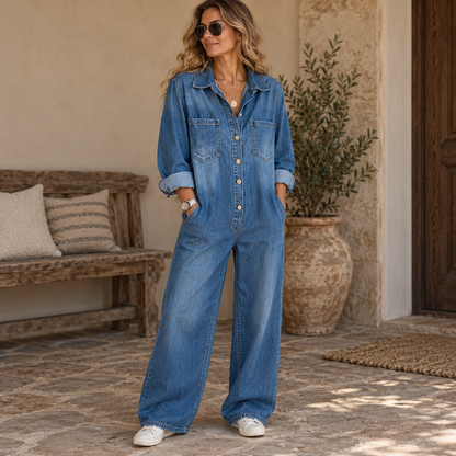 Button-Up Denim Jumpsuit