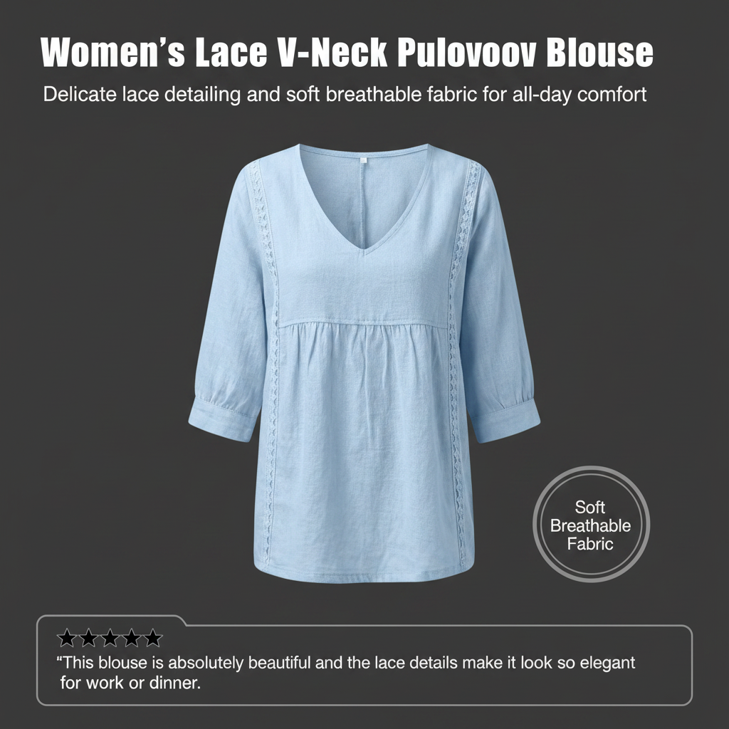 Women's Lace V-Neck Pullover Blouse