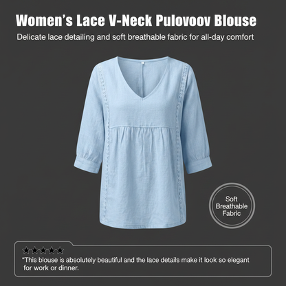 Women's Lace V-Neck Pullover Blouse