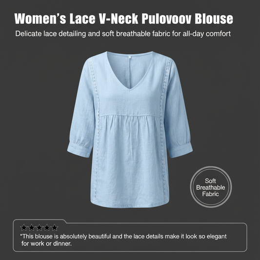 Women's Lace V-Neck Pullover Blouse