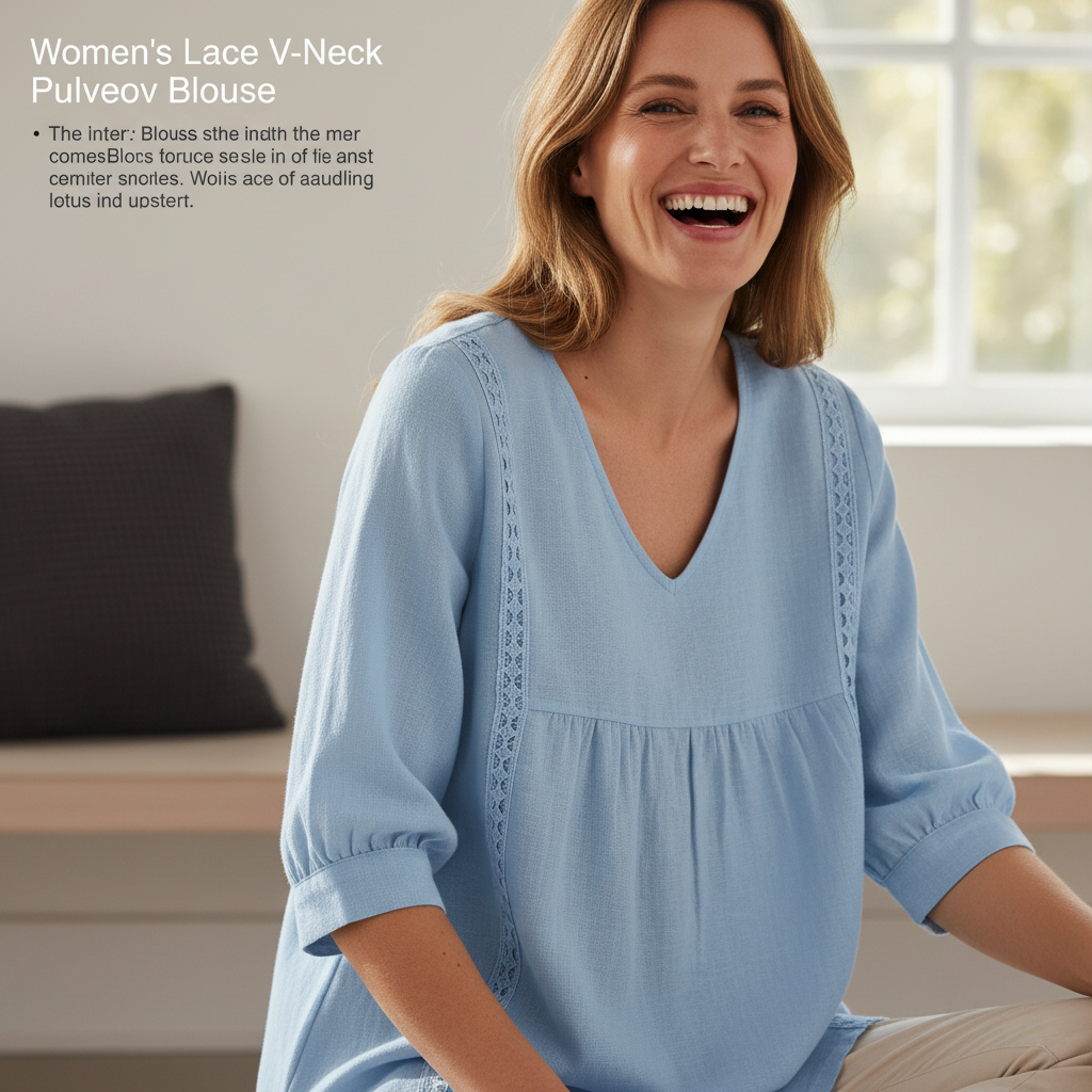 Women's Lace V-Neck Pullover Blouse